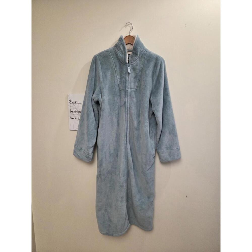 LL Bean Women's Wicked Plush Robe Sherpa Trim Hoodie Light Blue Size L